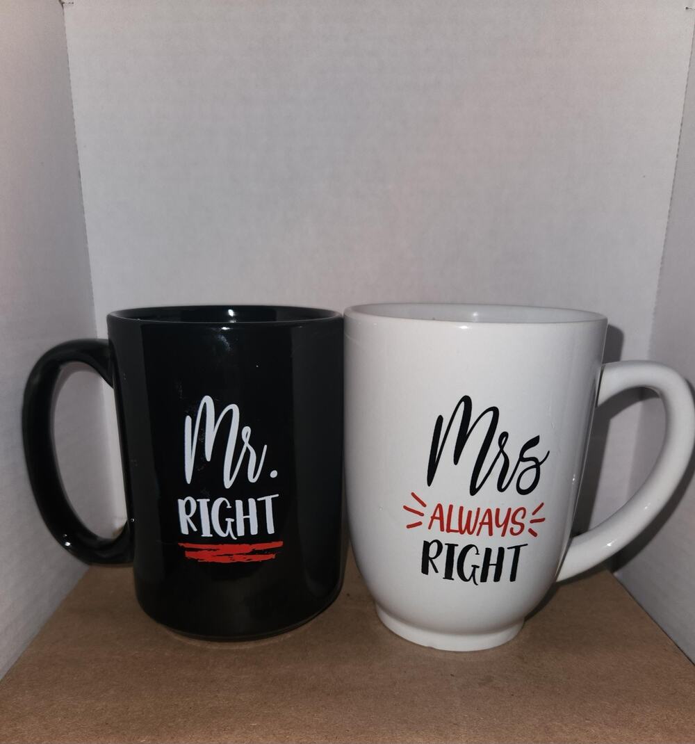 Mr. Right & Mrs. Always Right Coffee Mug Set - Black & White Couple Gift